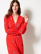 Marks & Spencer Floral Print Long Sleeve Tea Mini Dress Red Mix