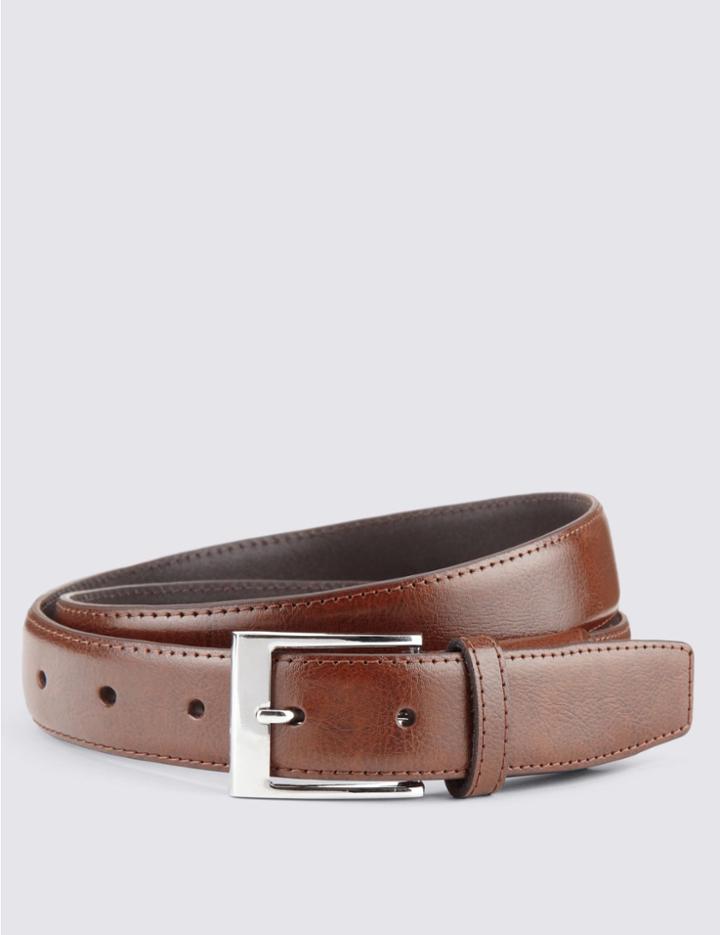 Marks & Spencer Coated Leather Active Waistband Expander Belt Brown
