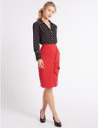 Marks & Spencer Ruffle Front Split Pencil Midi Skirt Red