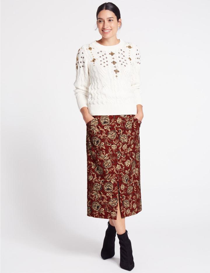 Marks & Spencer Jacquard Print A-line Midi Skirt Red Mix