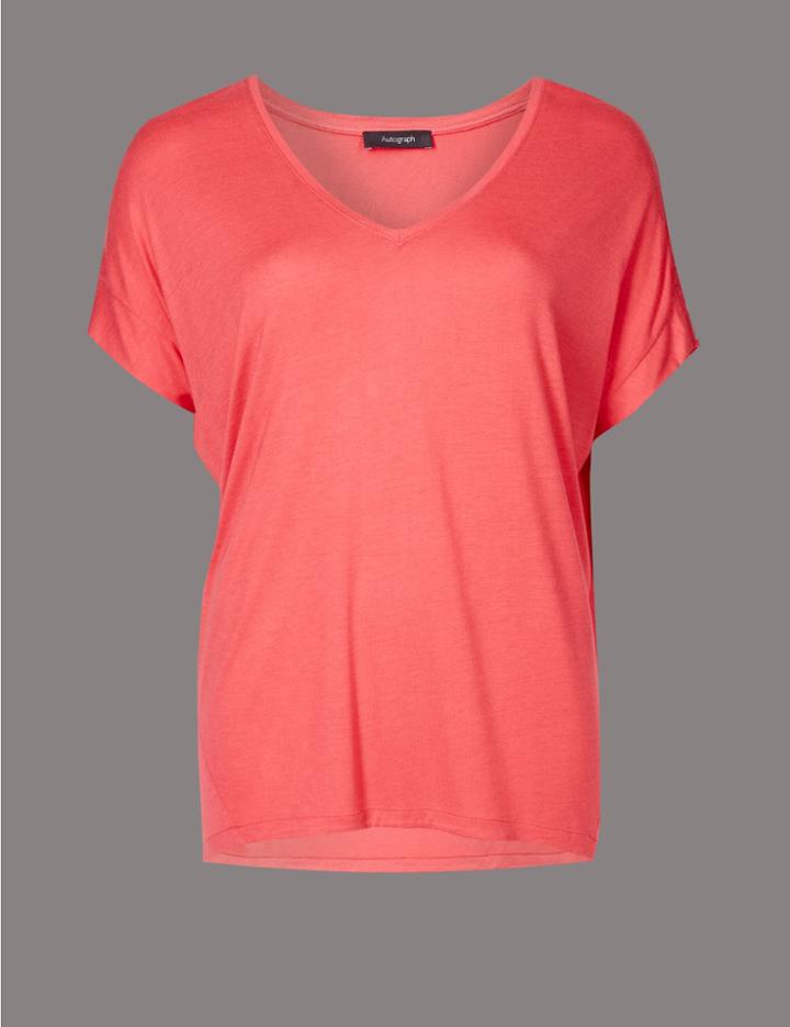 Marks & Spencer V-neck Short Sleeve T-shirt Watermelon