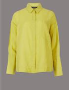 Marks & Spencer Linen Rich Long Sleeve Shirt Winter Lime