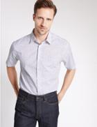 Marks & Spencer Pure Cotton Printed Short Sleeve Shirt White Mix