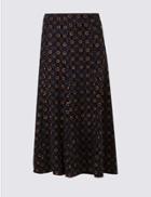 Marks & Spencer Geometric Print Jersey Midi Skirt Burgundy Mix