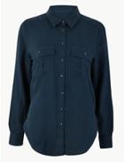 Marks & Spencer Pure Linen Utility Patch Pocket Shirt Navy