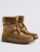 Marks & Spencer Leather Side Zip Snow Ankle Boots Sand