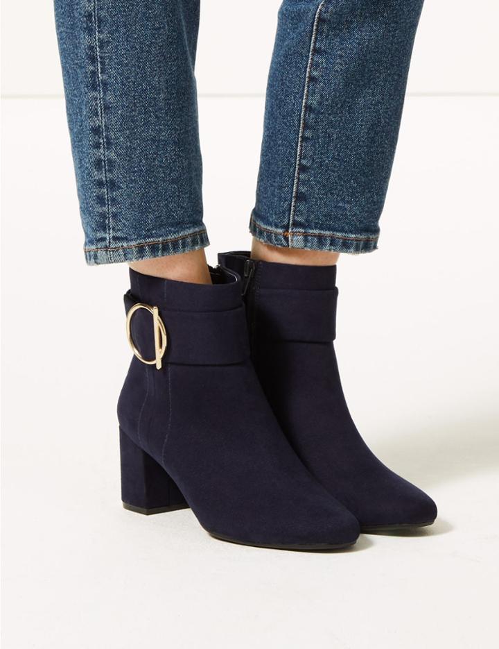 Marks & Spencer Wide Fit Side Buckle Ankle Boots Navy