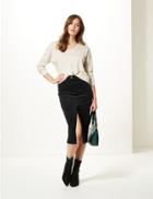 Marks & Spencer Cotton Rich Textured Pencil Midi Skirt Black