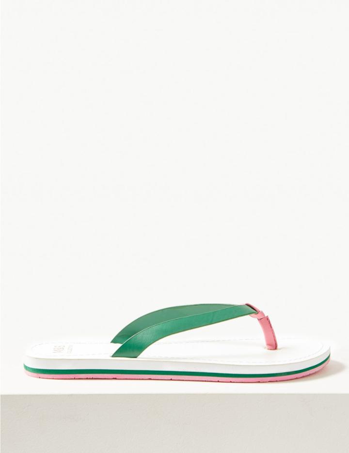 Marks & Spencer Open Toe Stripe Base Flip-flops Sandals Green Mix