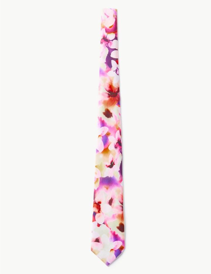 Marks & Spencer Pure Silk Floral Print Tie Chartreuse