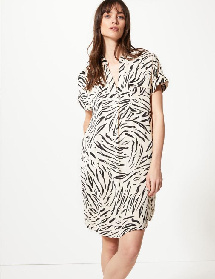 Marks & Spencer Animal Print Knee Length Shift Dress Cream Mix