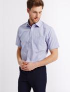 Marks & Spencer Cotton Rich Regular Fit Shirt With Pocket Pink Mix