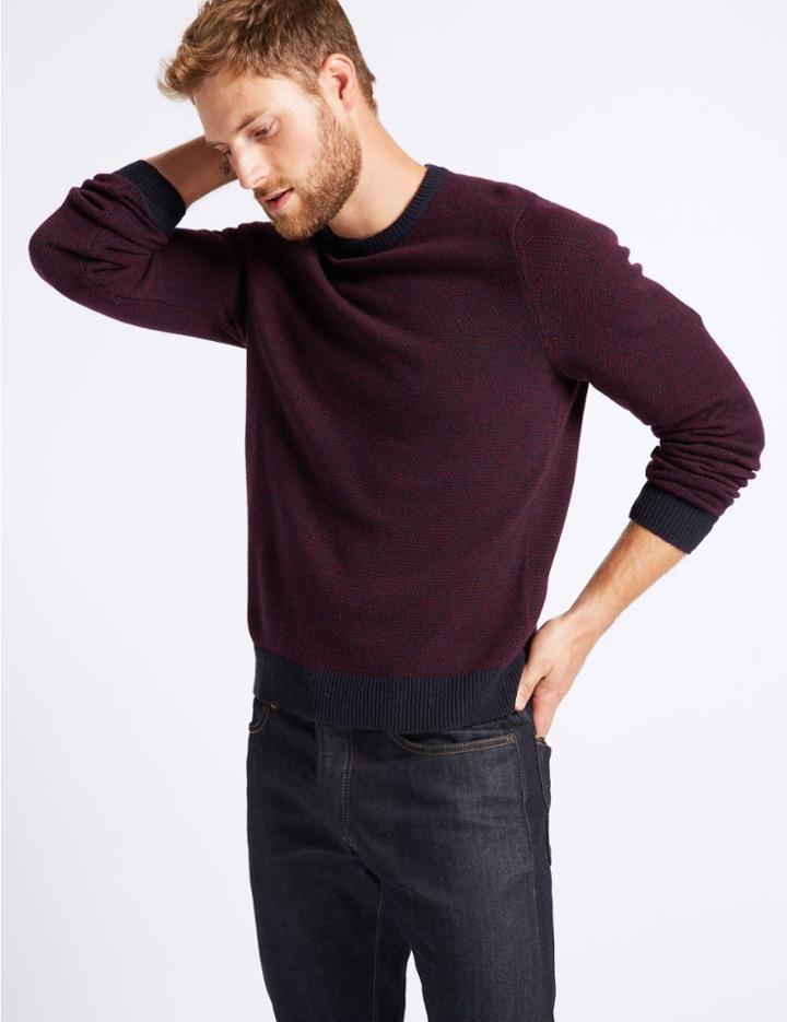 Marks & Spencer Lambswool Rich Birdseye Jumper Burgundy Mix