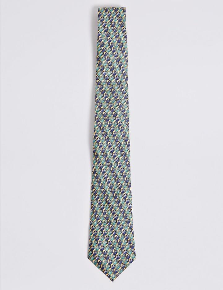 Marks & Spencer Pure Silk Monkey Print Tie Yellow Mix
