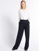 Marks & Spencer Wide Leg Trousers Navy Mix