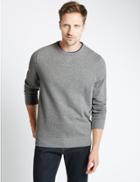 Marks & Spencer Cotton Rich Crew Neck Regular Fit Sweat Grey Mix