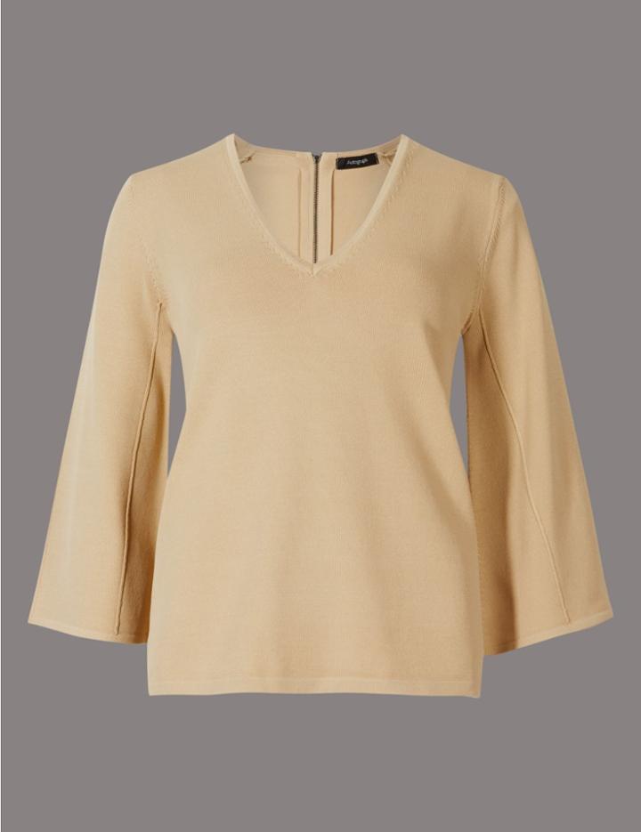 Marks & Spencer V-neck Flared Sleeve Jumper Blush