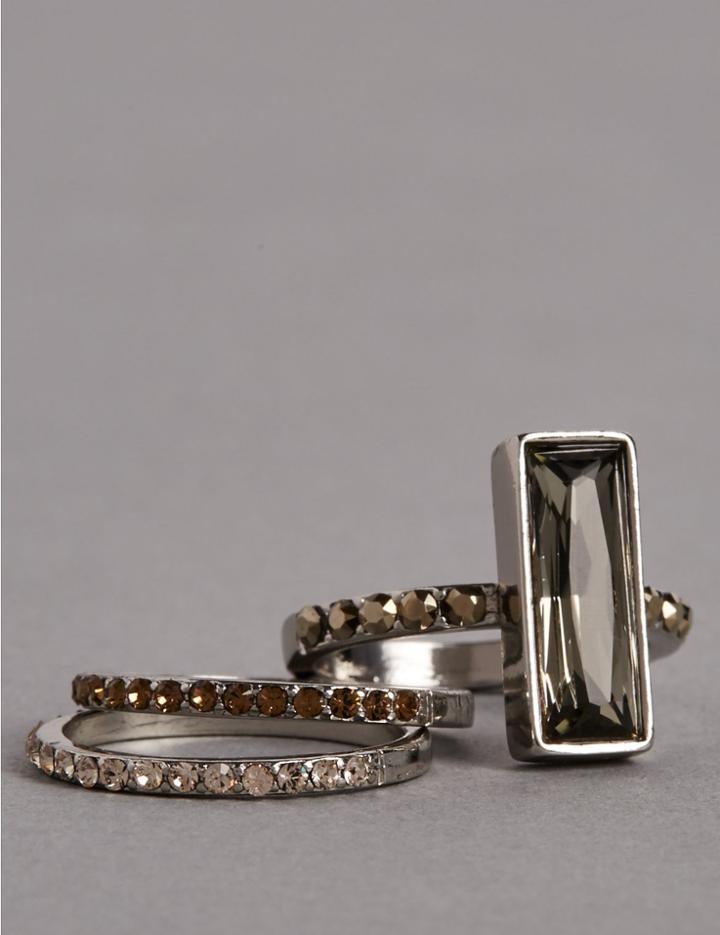 Marks & Spencer Statement Baguette Stacker Diamant Ring Made With Swarovski&reg; Elements Natural Mix