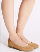 Marks & Spencer Wide Fit Leather Ballet Pumps Ochre