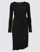 Marks & Spencer Asymmetric Long Sleeve Wrap Midi Dress Black