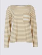 Marks & Spencer Pure Cotton Striped Pocket T-shirt Ivory Mix