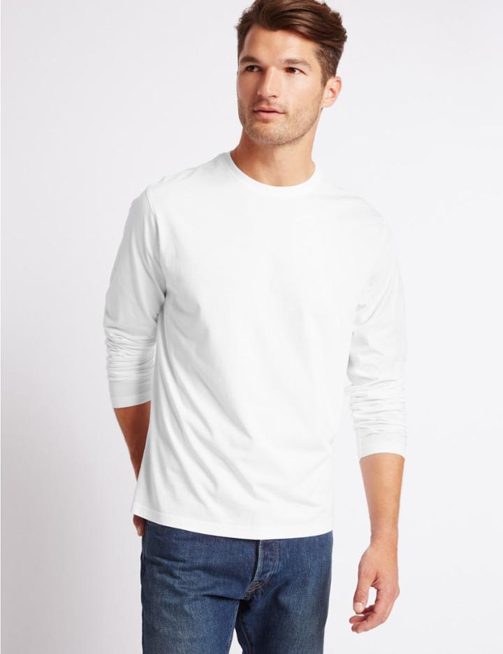 Marks & Spencer Pure Cotton Crew Neck T-shirt White