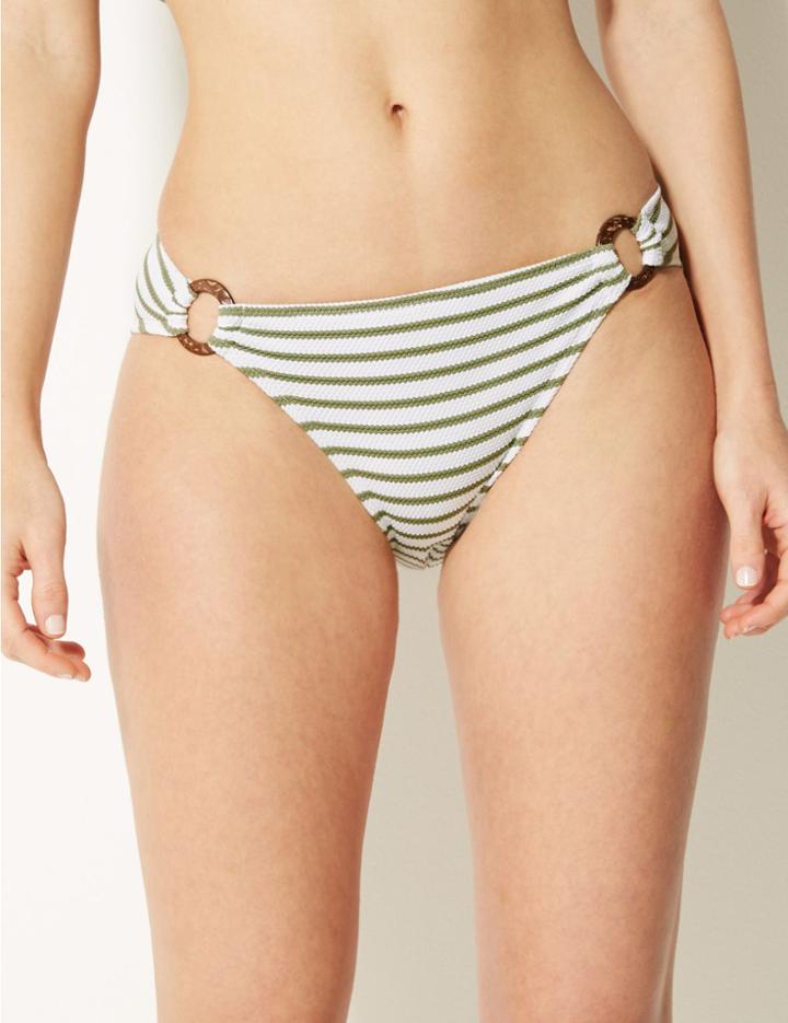 Marks & Spencer Striped Hipster Bikini Bottoms Khaki Mix