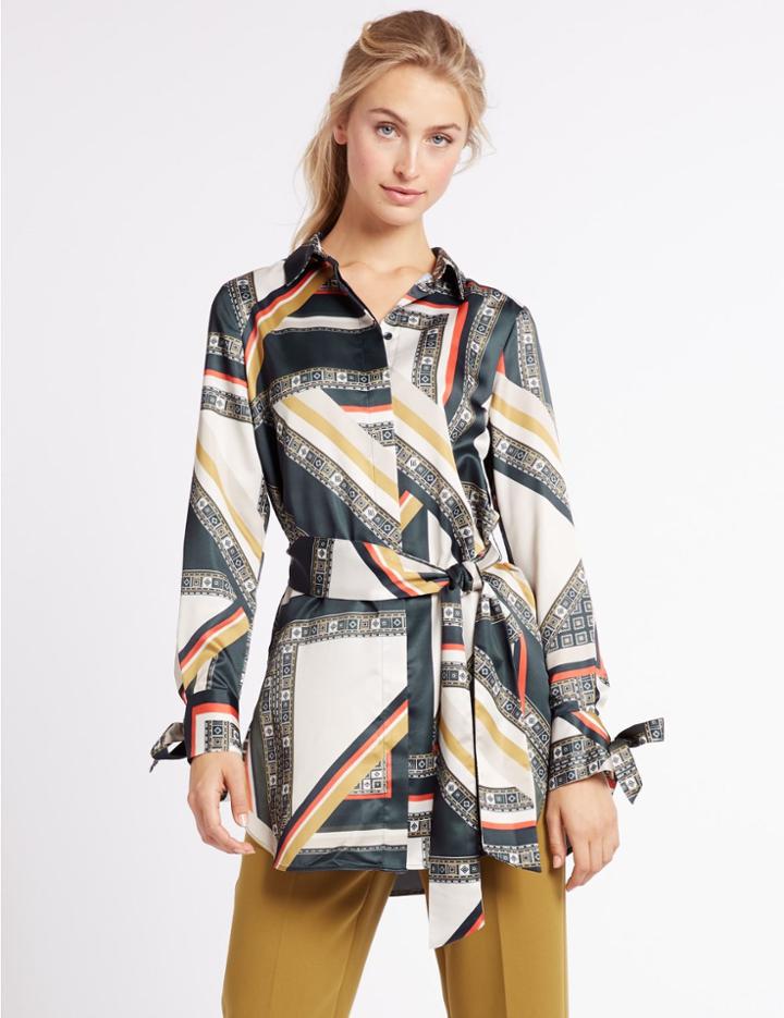 Marks & Spencer Geometric Print Longline Long Sleeve Shirt Navy Mix