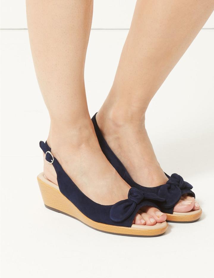 Marks & Spencer Wide Fit Suede Wedge Heel Slingback Sandals Navy