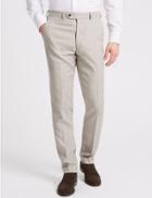 Marks & Spencer Linen Miracle Slim Fit Flat Front Trousers Neutral