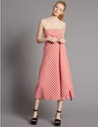 Marks & Spencer Cotton Blend Striped Skater Dress Red Mix