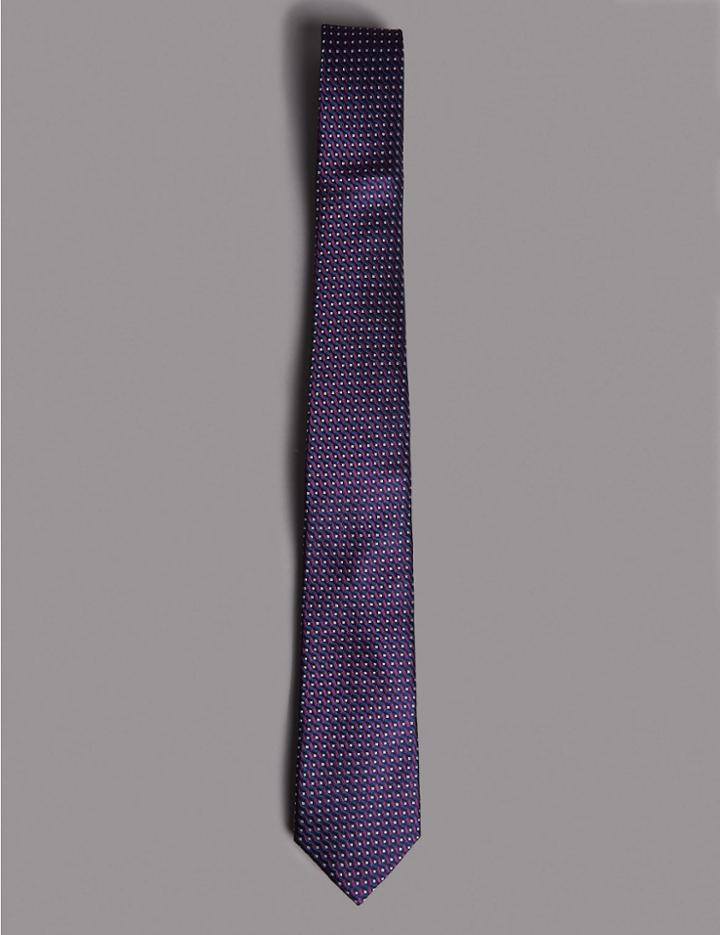 Marks & Spencer Pure Silk Spotted Tie Purple Mix