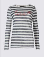 Marks & Spencer Pure Cotton Striped Long Sleeve Sweatshirt Ivory Mix