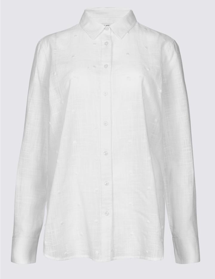 Marks & Spencer Pure Cotton Embroidered Long Sleeve Shirt Pale Pink