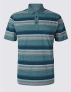 Marks & Spencer Pure Cotton Striped Polo Shirt Light Teal