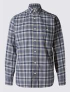 Marks & Spencer Pure Cotton Checked Shirt With Pocket Navy