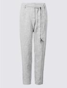 Marks & Spencer Pure Linen Peg Trousers Grey Mix