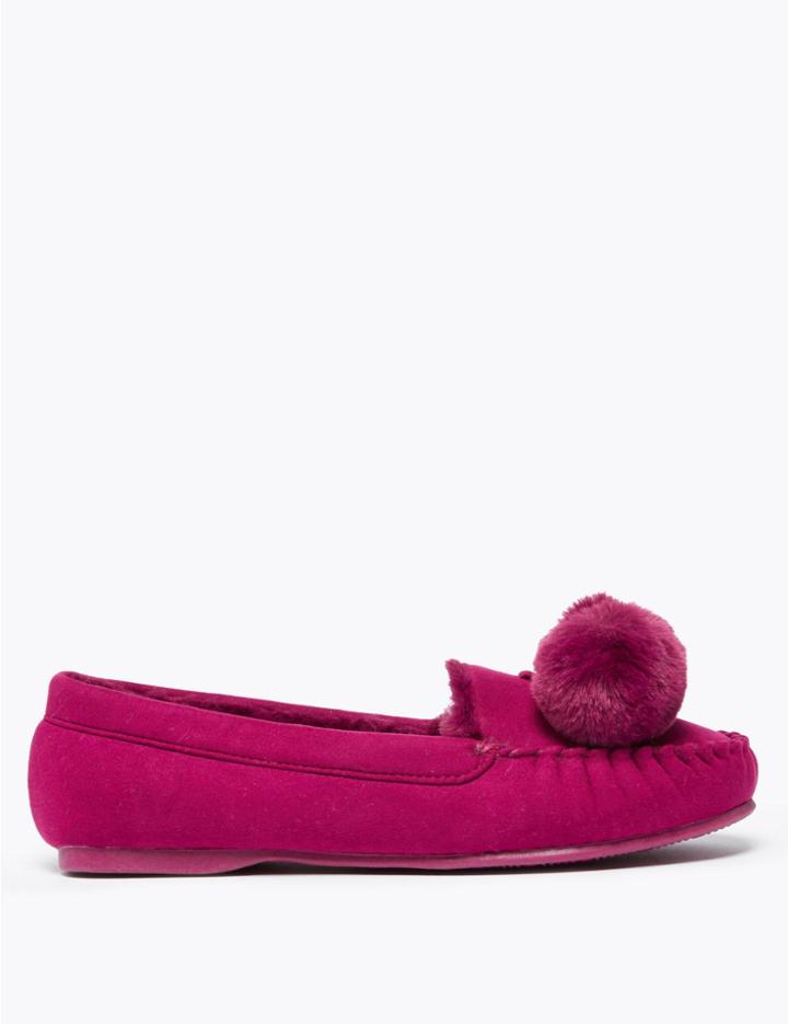 Marks & Spencer Pom-pom Moccasin Slippers Magenta