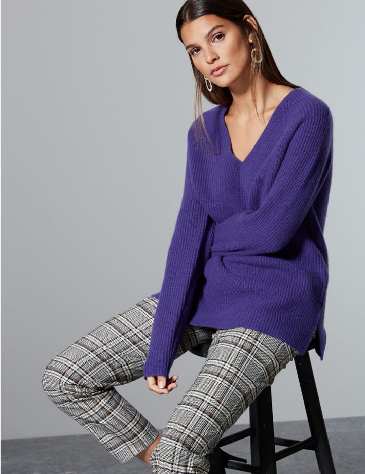 Marks & Spencer Pure Cashmere Ribbed V-neck Jumper Purple