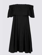 Marks & Spencer Smocked Half Sleeve Bardot Dress Black