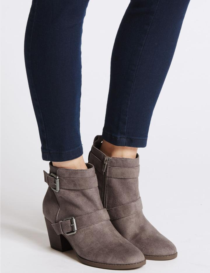 Marks & Spencer Block Heel Side Zip Ankle Boots Mink