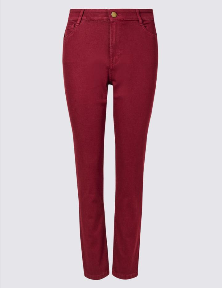 Marks & Spencer Mid Rise Slim Fit Jeans Burgundy