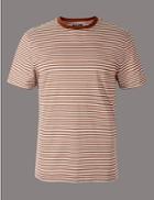 Marks & Spencer Pure Cotton Striped Crew Neck T-shirt Rust Mix