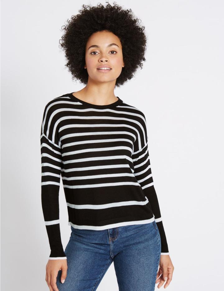 Marks & Spencer Striped Round Neck Ribbed Sleeve Jumper Multi