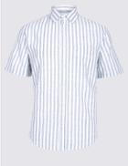 Marks & Spencer Pure Cotton Striped Shirt With Pocket White Mix
