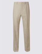 Marks & Spencer Linen Rich Flat Front Trousers Neutral