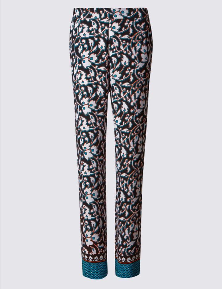 Marks & Spencer Floral Border Print Straight Leg Trousers Black Mix