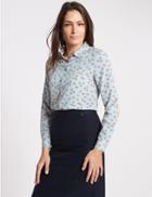 Marks & Spencer Collared Neck Long Sleeve Blouse Blue Mix