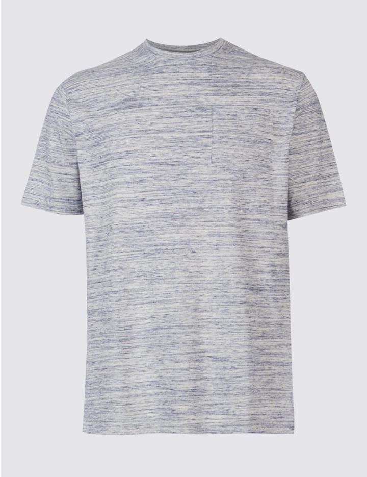 Marks & Spencer Pure Cotton Textured Crew Neck T-shirt Blue Mix