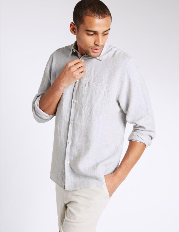 Marks & Spencer Pure Linen Easy Care Long Sleeve Shirt Natural